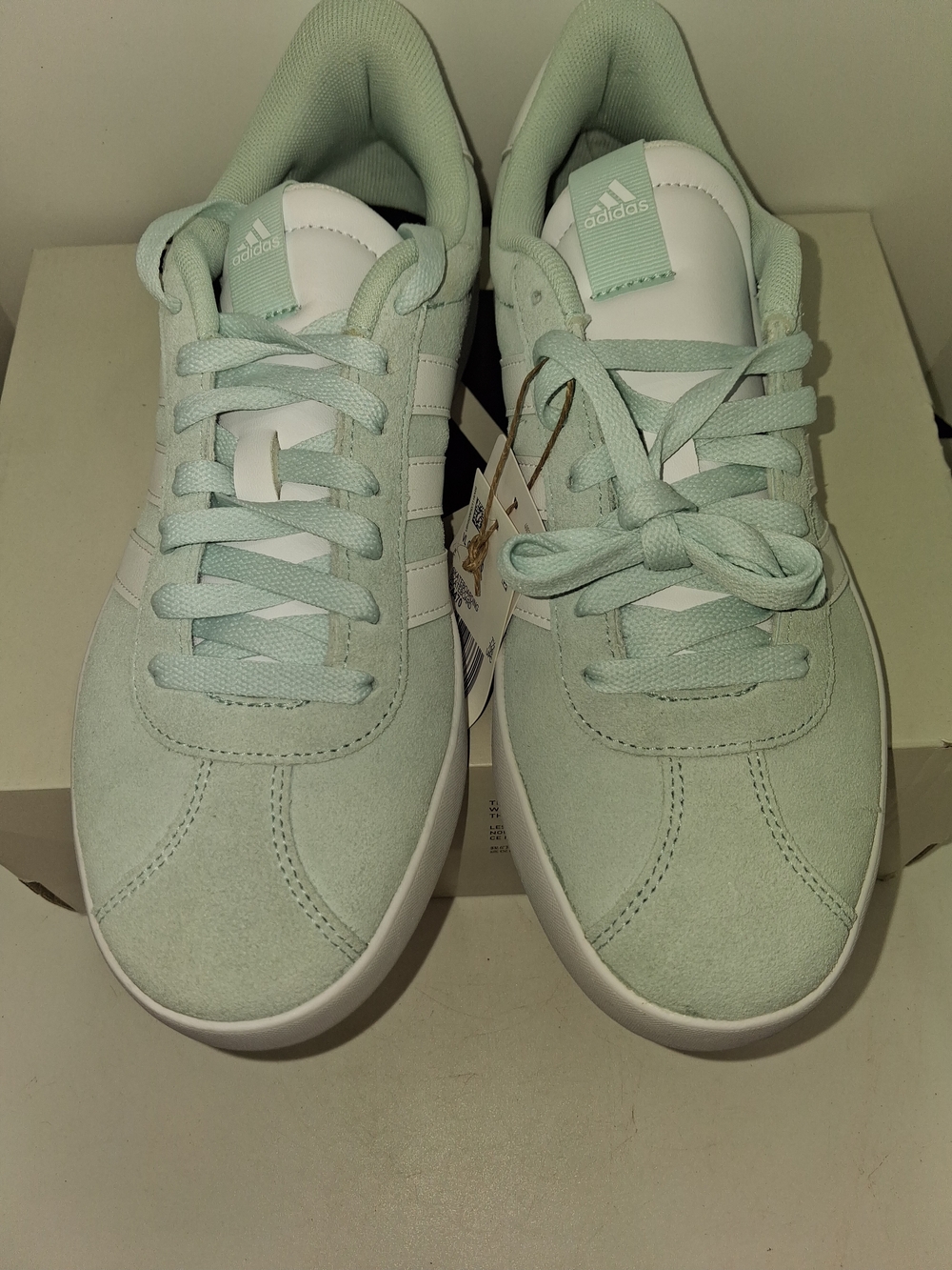 adidas Women's Mint Green Suede Sneakers with White Stripes - Picture 5 of 11